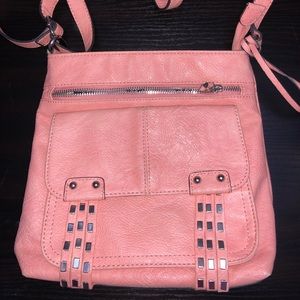 Coral color cross body purse